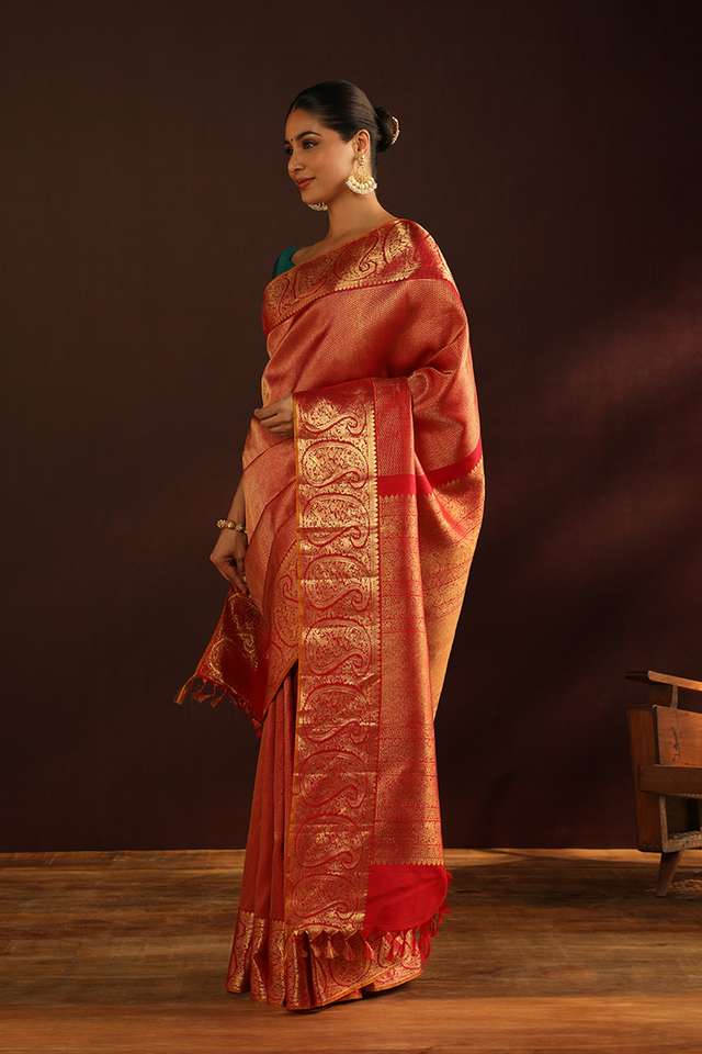 Red Woven Pure Silk Kanjivaram Saree thumbnail image number null