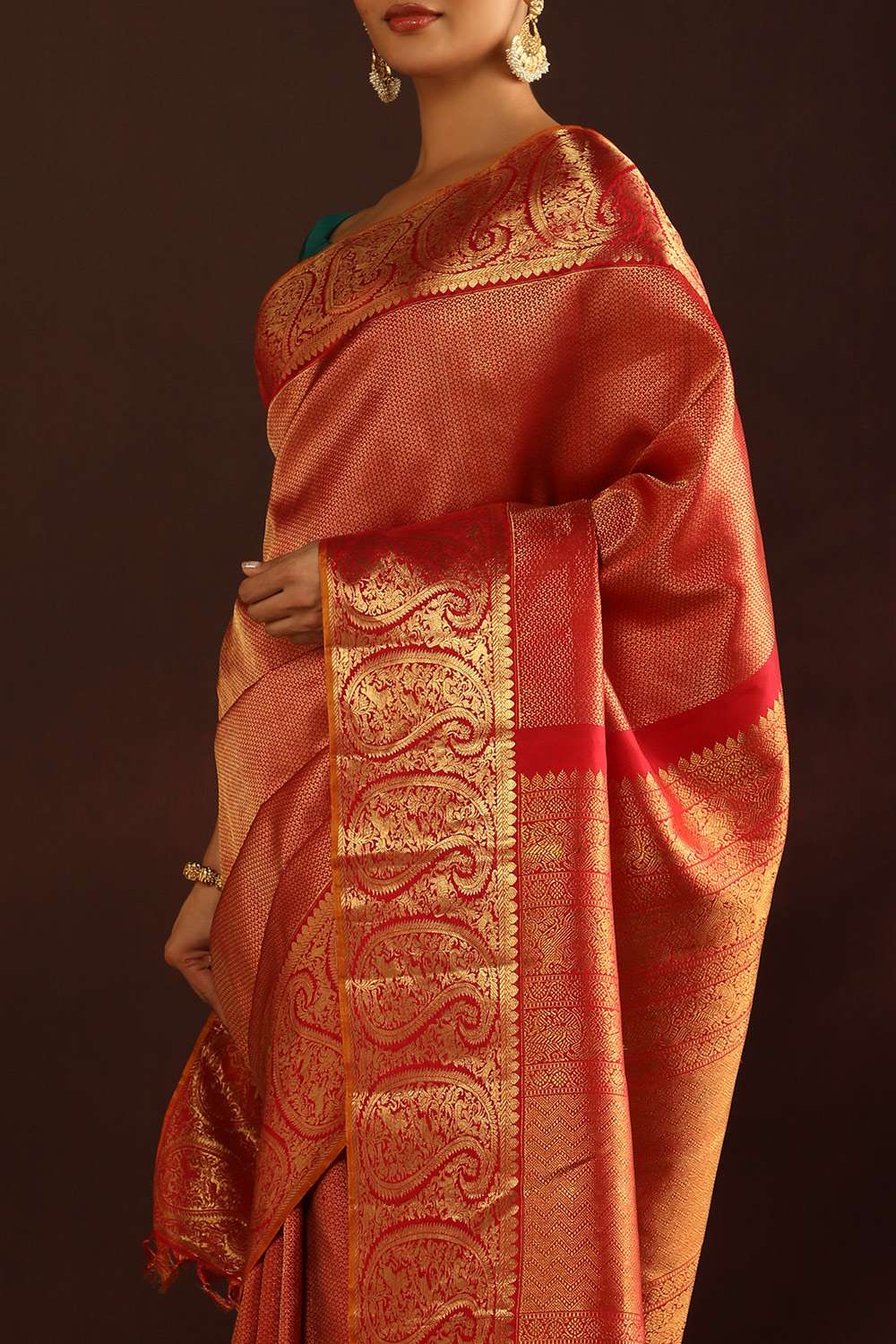 Red Woven Pure Silk Kanjivaram Saree image number null