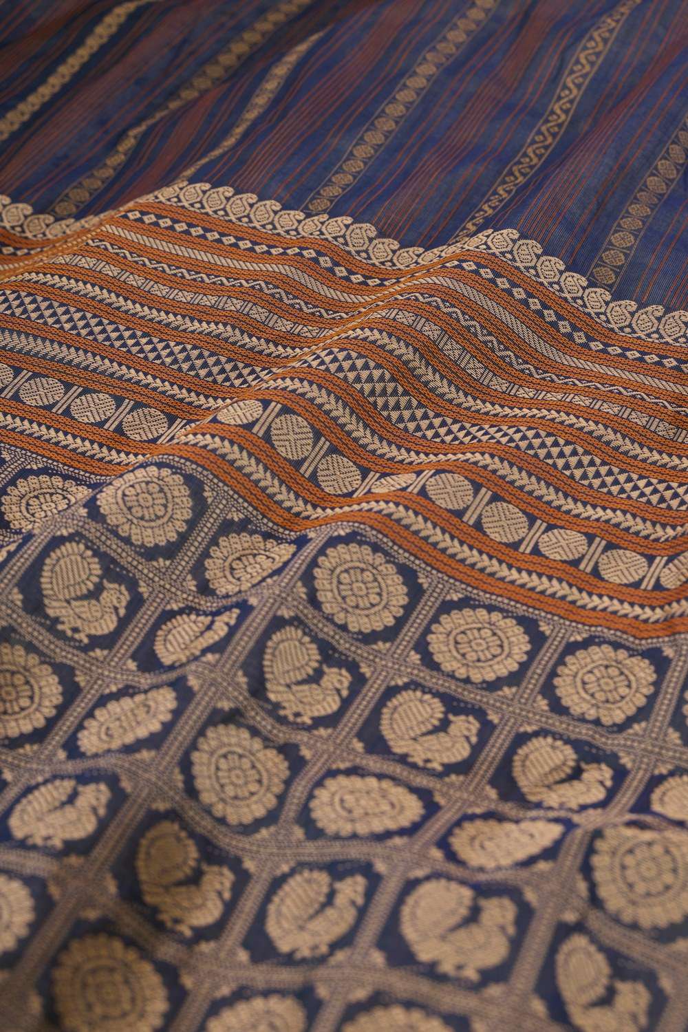 Dark Blue Woven Pure Cotton Saree image number null