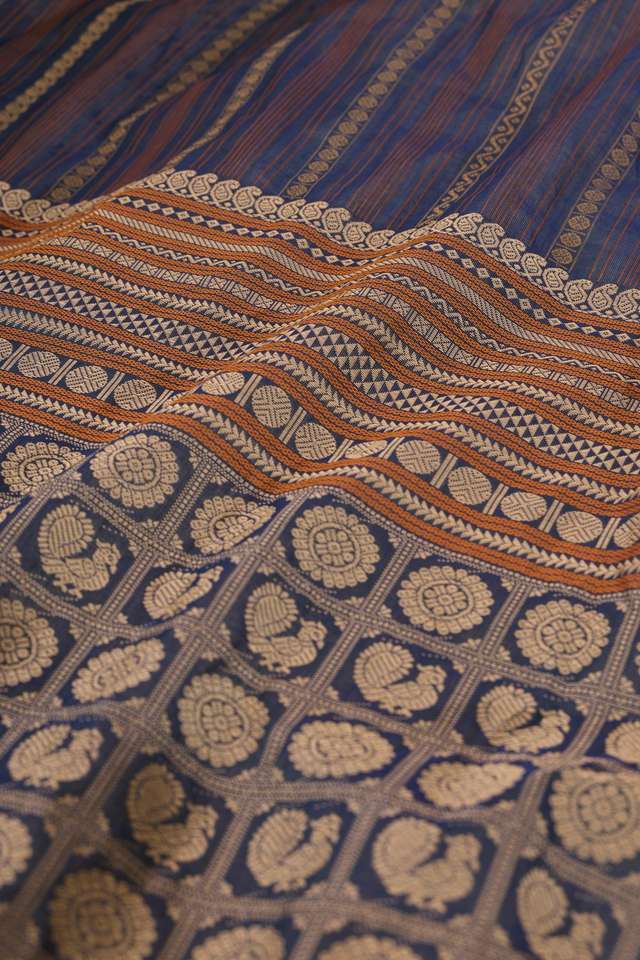 Dark Blue Woven Pure Cotton Saree thumbnail image number null