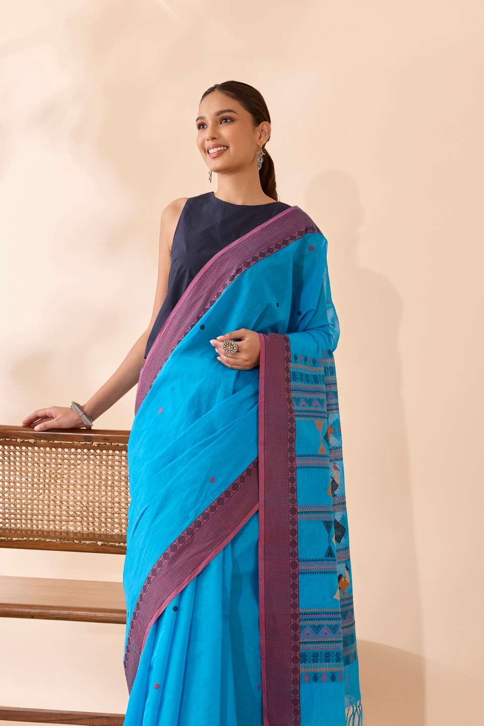 Blue Woven Pure Cotton Saree