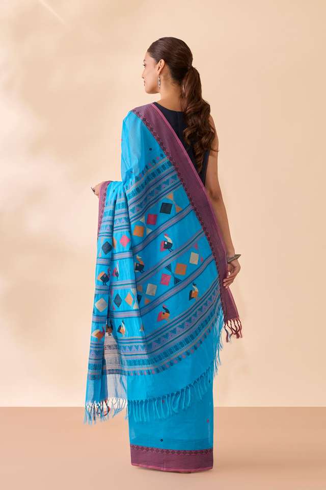 Blue Woven Pure Cotton Saree thumbnail image number null