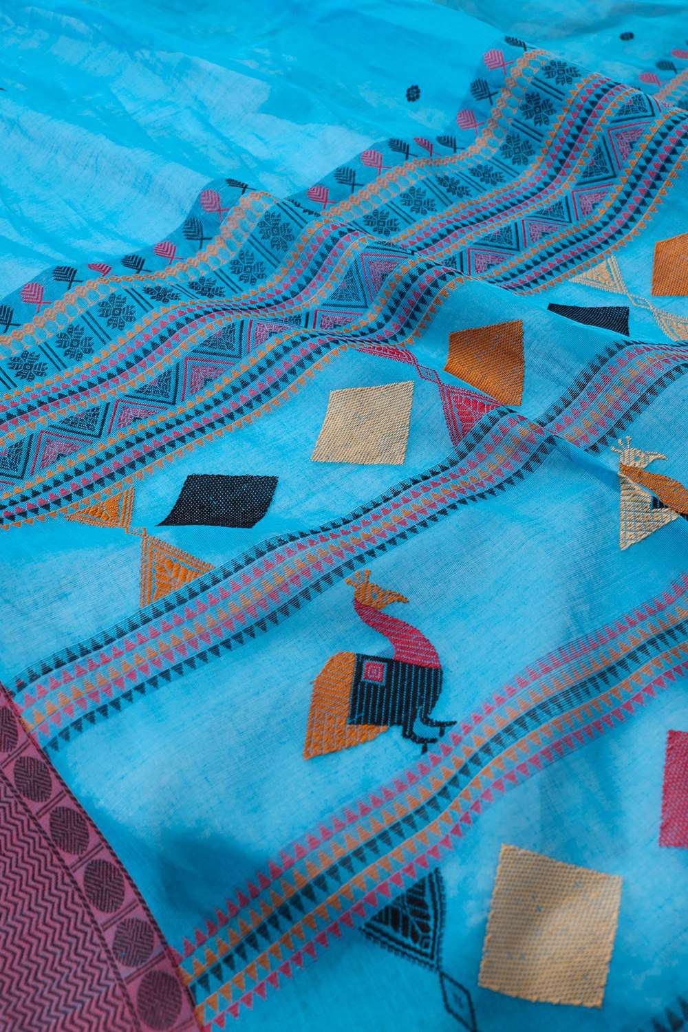 Blue Woven Pure Cotton Saree image number null