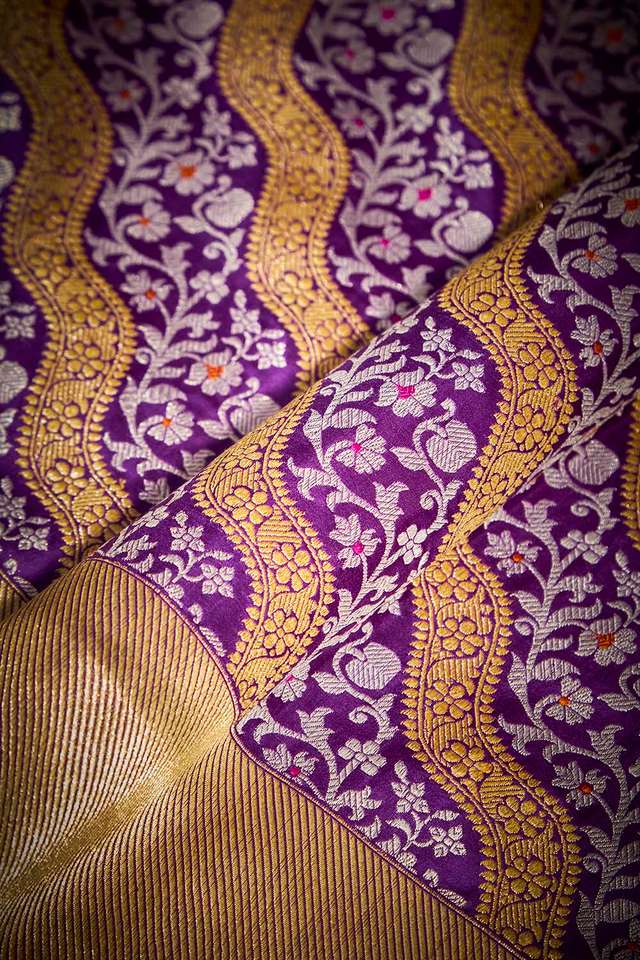 Purple Pure Silk Kadwa Banarasi Saree thumbnail image number null