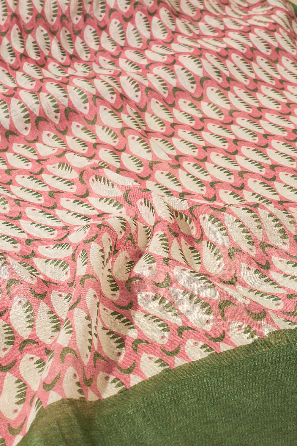 Red Screen Printed Pure Linen Cotton Saree image number null