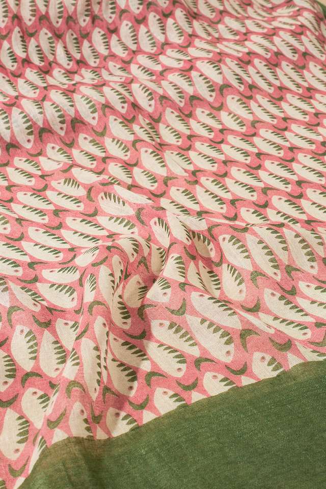 Red Screen Printed Pure Linen Cotton Saree thumbnail image number null