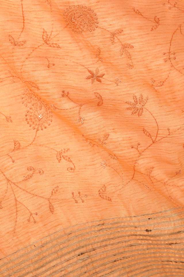 Orange Bhagalpur Pure Silk Linen Embroidered Saree thumbnail image number null