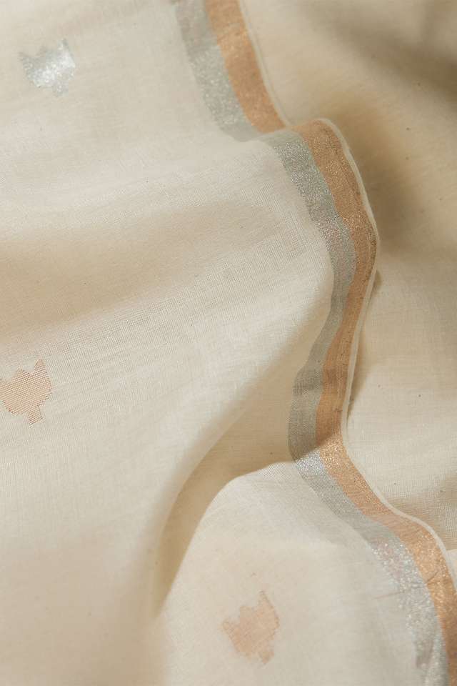 Off White Tussar Khadi Cotton Bengal Jamdani Saree thumbnail image number null