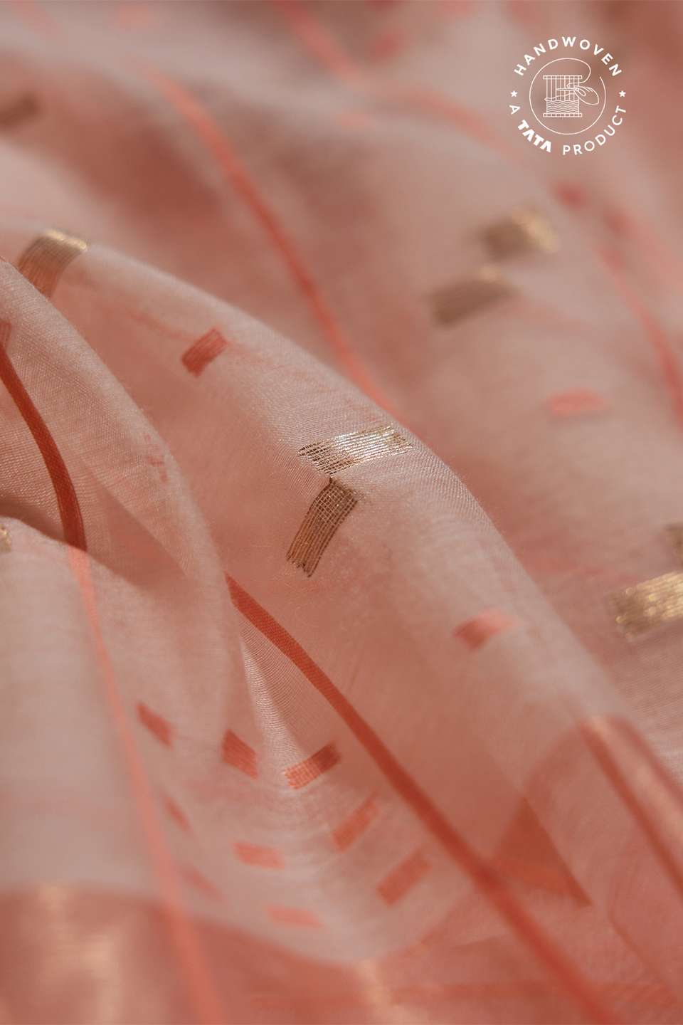Light Orange Silk Khadi Cotton Bengal Jamdani Saree