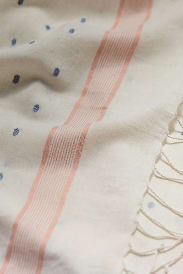Off White Khadi Cotton Bengal Jamdani Saree thumbnail image number null