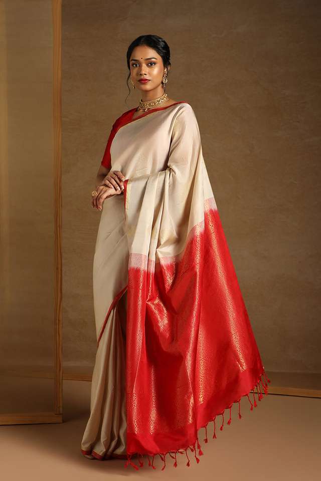 Off White Pure Soft Silk Saree image number