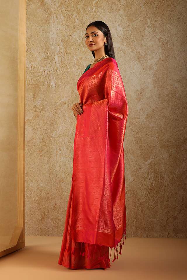 Red South Pure Silk Woven Saree thumbnail image number null