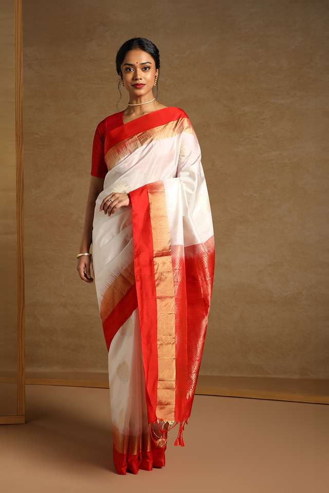 Off White Pure Soft Silk Saree thumbnail image number null