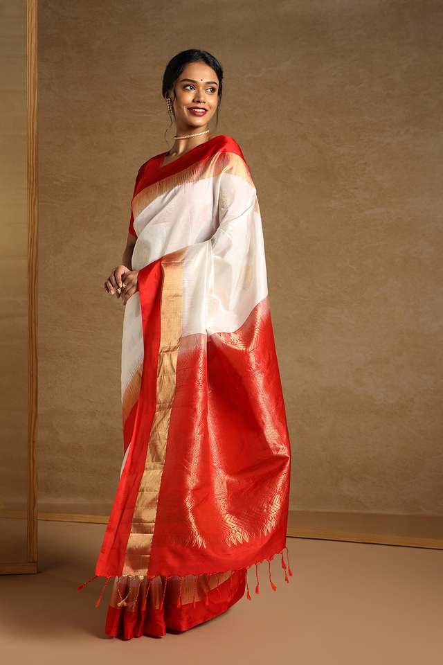 Off White Pure Soft Silk Saree thumbnail image number null