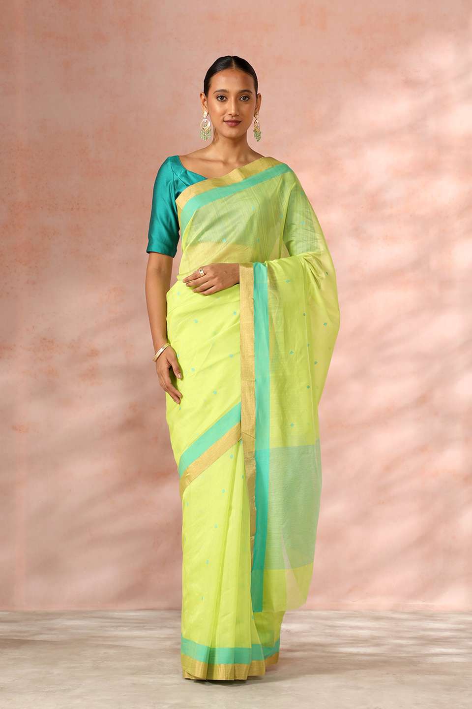 Light Green Chanderi Pure Silk Cotton Woven Saree