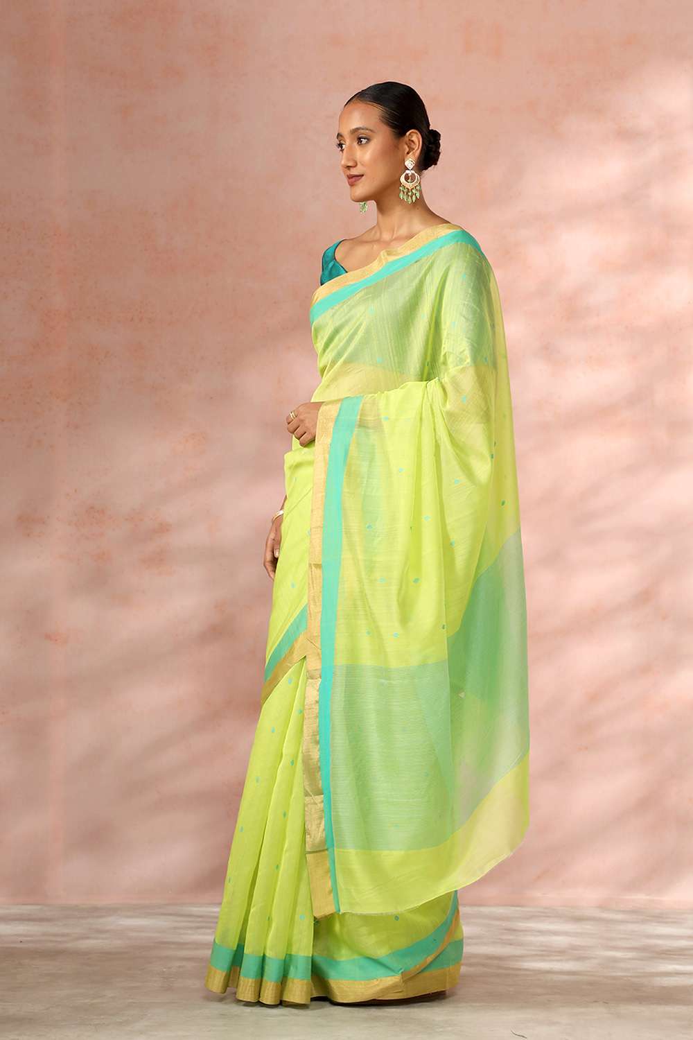 Light Green Chanderi Pure Silk Cotton Woven Saree image number null