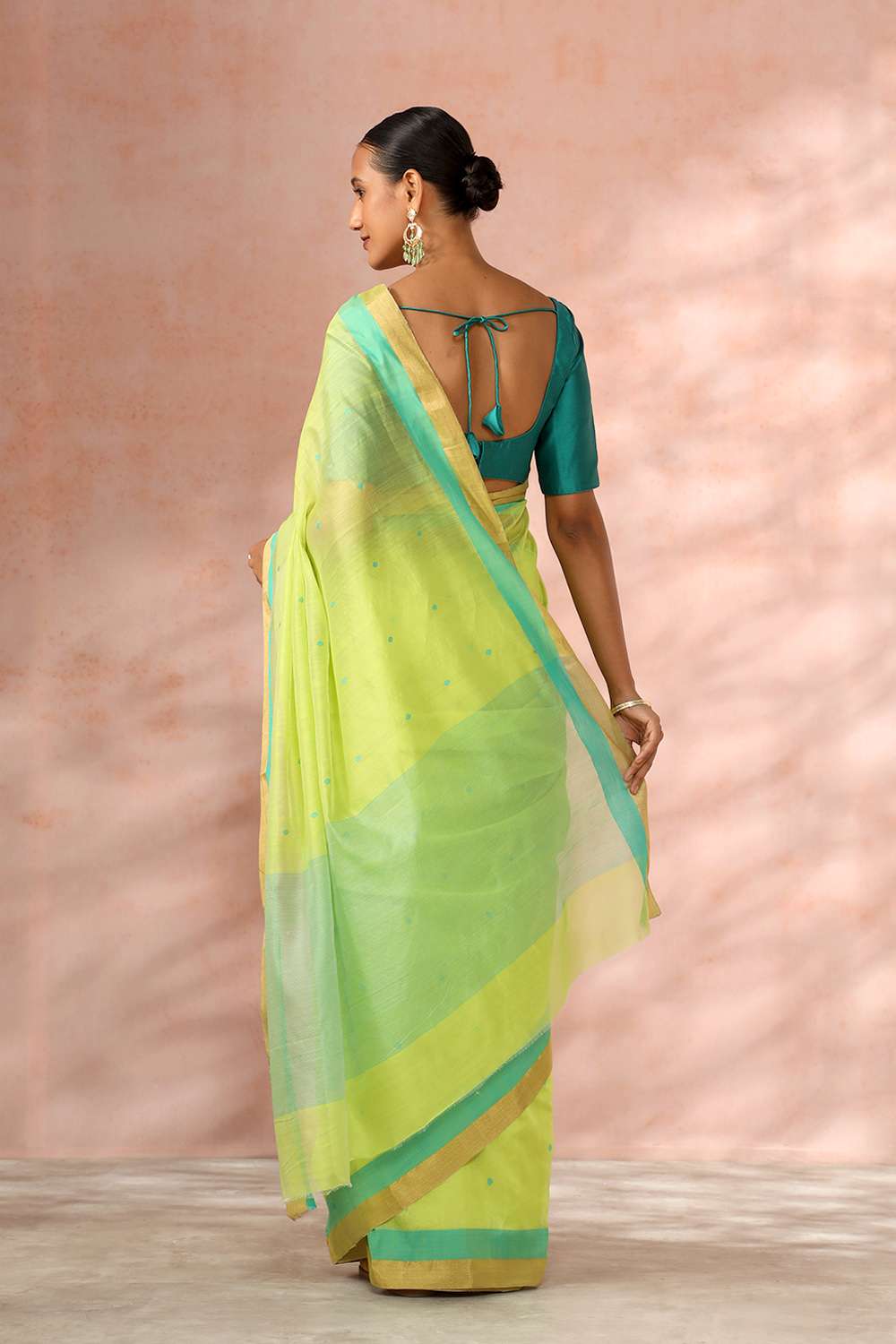 Light Green Chanderi Pure Silk Cotton Woven Saree image number null