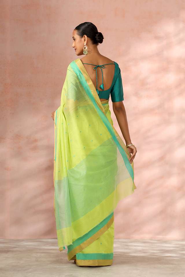 Light Green Chanderi Pure Silk Cotton Woven Saree thumbnail image number null