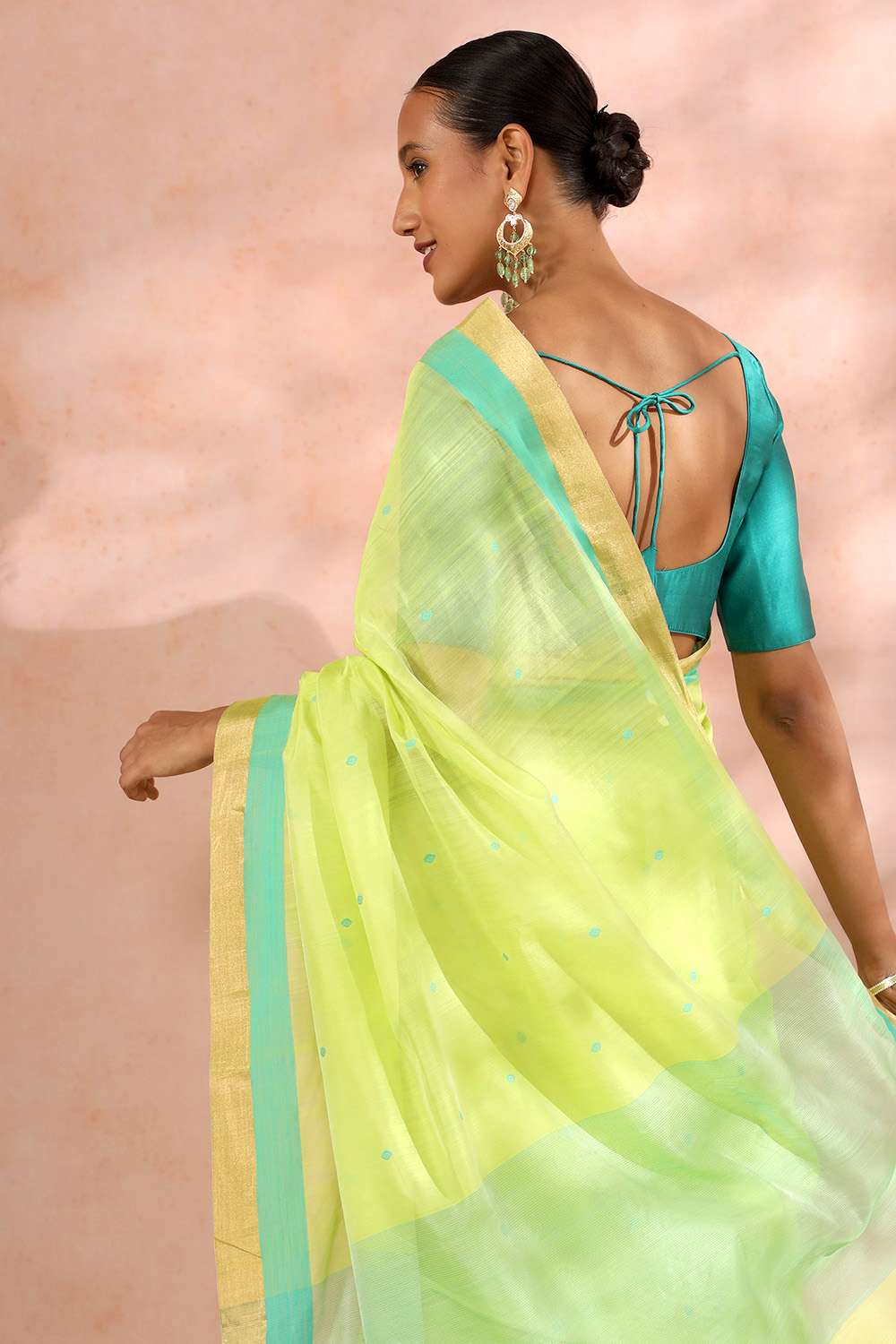 Light Green Chanderi Pure Silk Cotton Woven Saree image number null