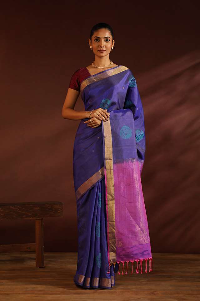 Blue South Pure Silk Woven Saree image number