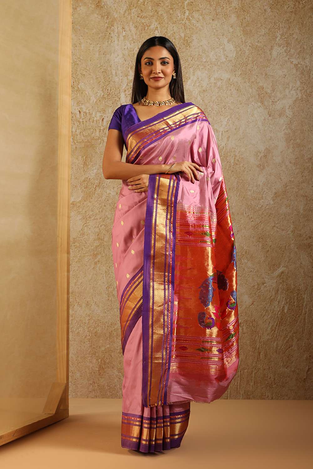 Pink Tapestry Pure Silk Paithani Saree image number null