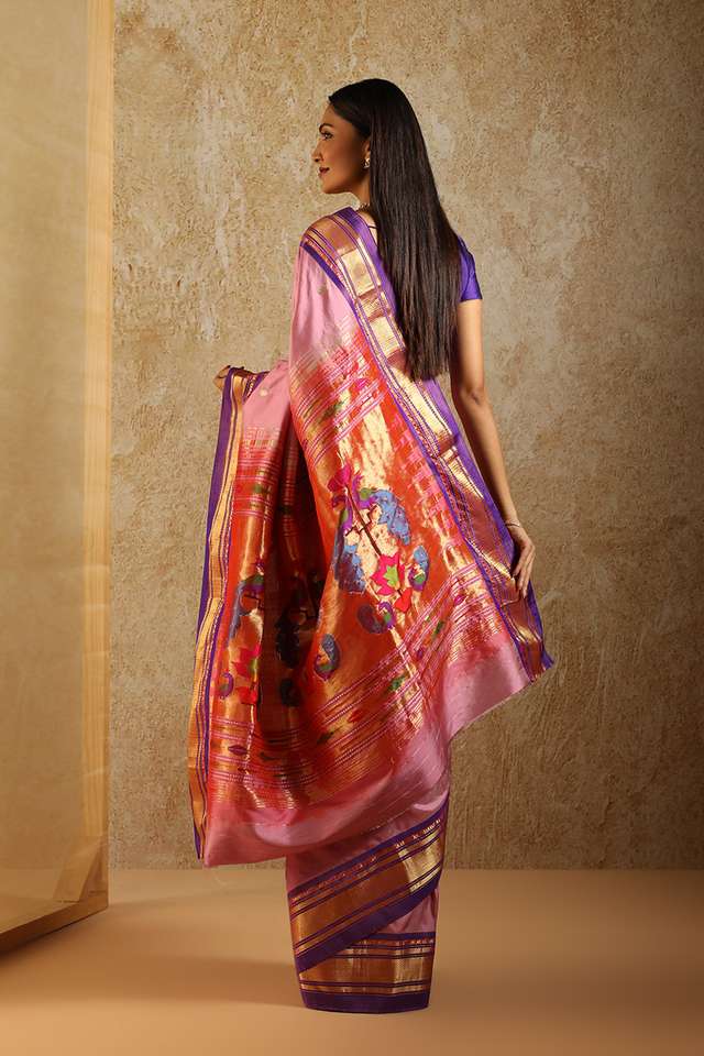 Pink Tapestry Pure Silk Paithani Saree thumbnail image number null
