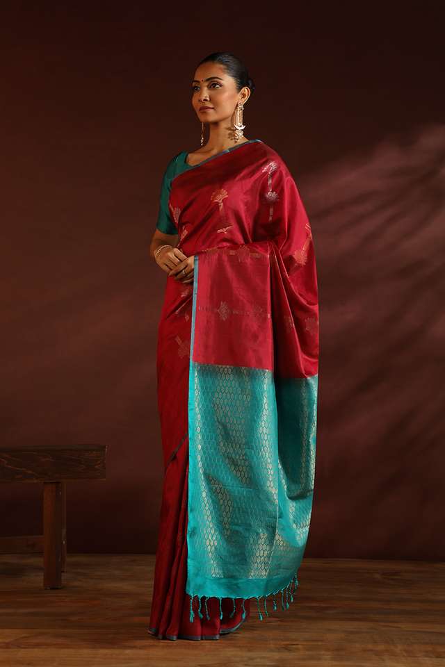Red South Pure Silk Woven Saree thumbnail image number null