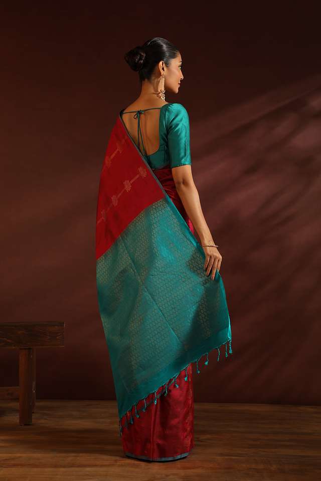 Red South Pure Silk Woven Saree thumbnail image number null