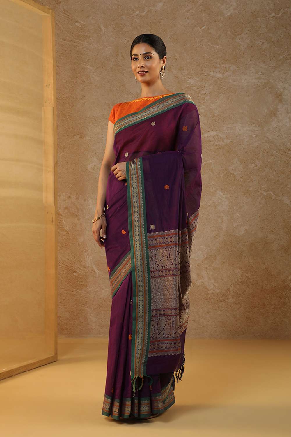 Purple Woven South Pure Cotton Saree image number null
