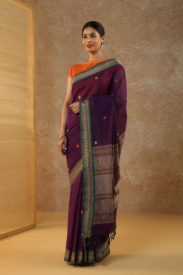 Purple Woven South Pure Cotton Saree image number