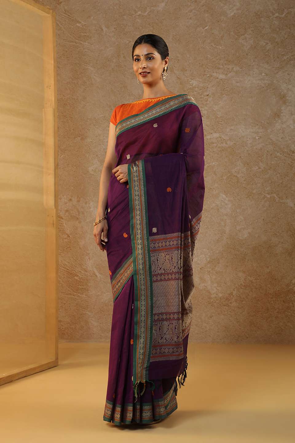Purple Woven South Pure Cotton Saree