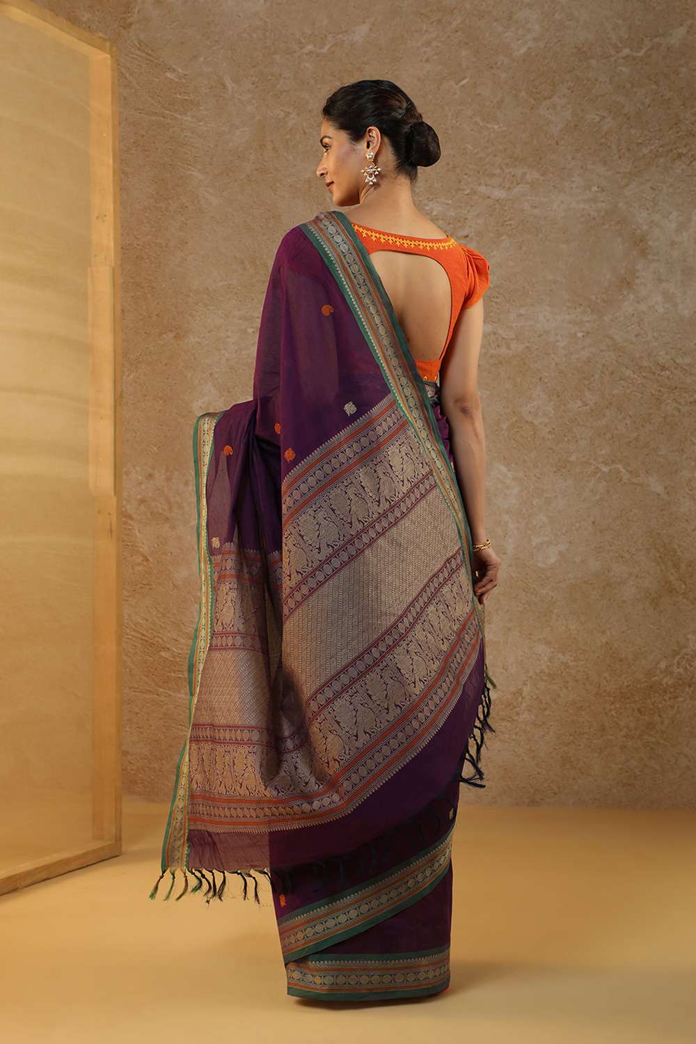 Purple Woven South Pure Cotton Saree image number null