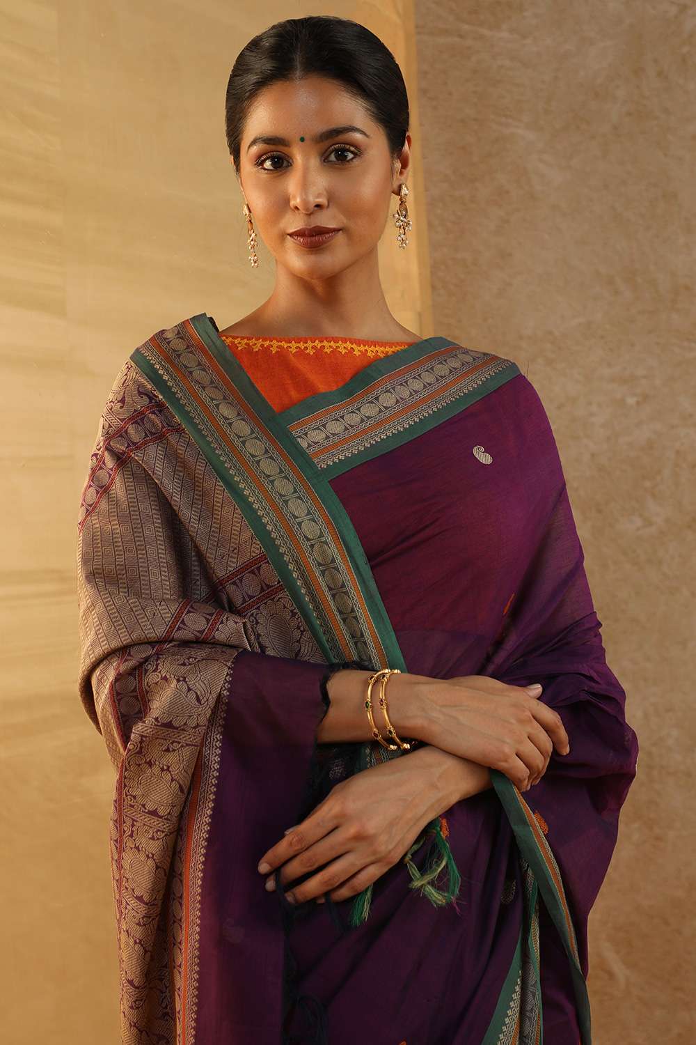 Purple Woven South Pure Cotton Saree image number null
