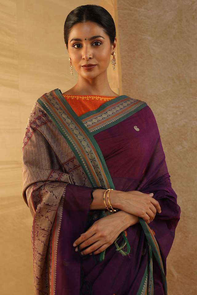 Purple Woven South Pure Cotton Saree thumbnail image number null