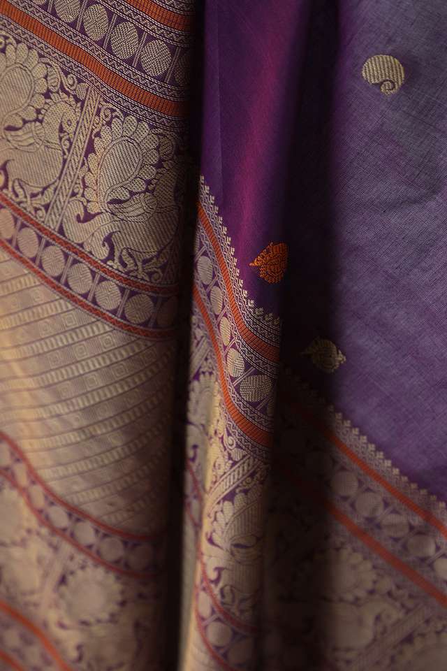 Purple Woven South Pure Cotton Saree thumbnail image number null