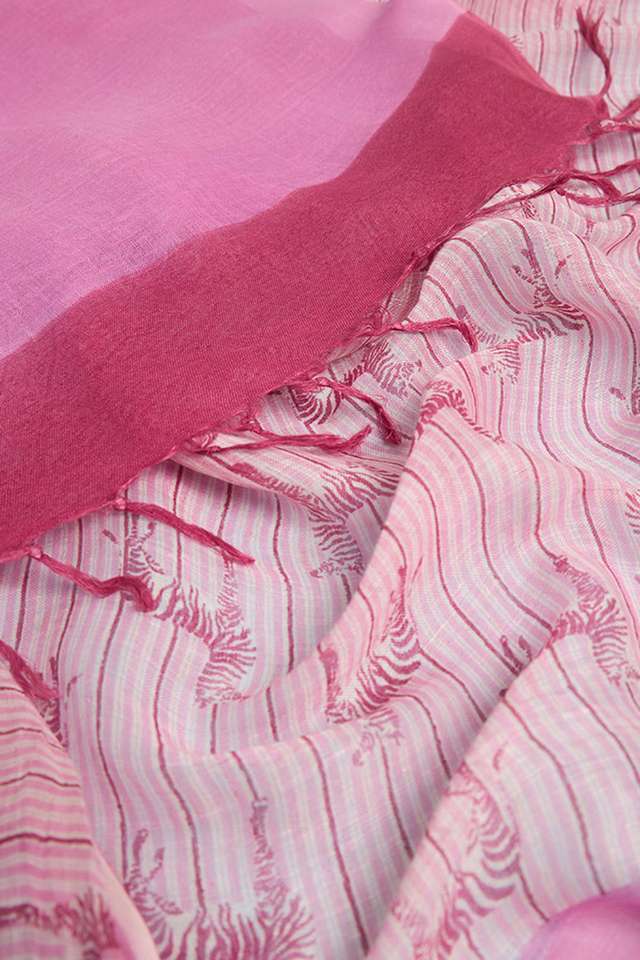 Pink Screen Printed Pure Linen Saree thumbnail image number null