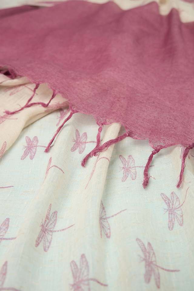 Off White Screen Printed Pure Linen Saree thumbnail image number null