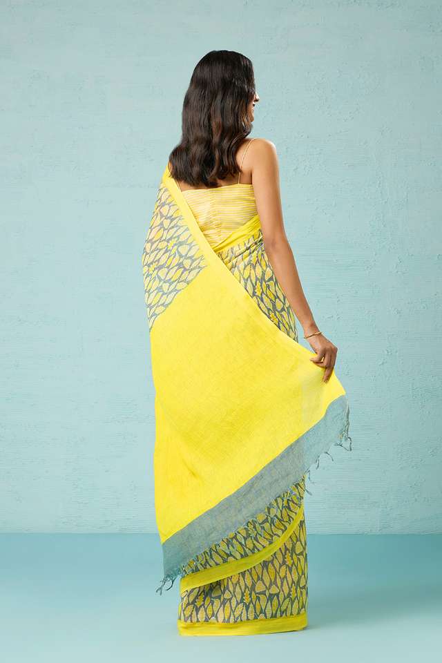 Grey Screen Printed Pure Linen Saree thumbnail image number null
