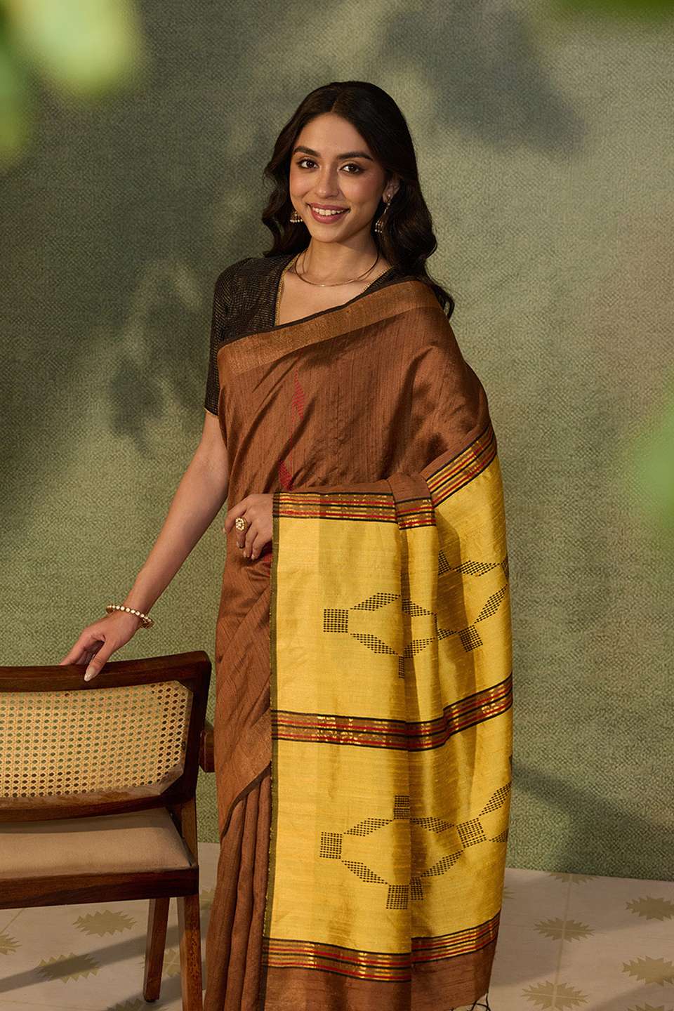 Brown Bhagalpur Woven Pure Silk Saree