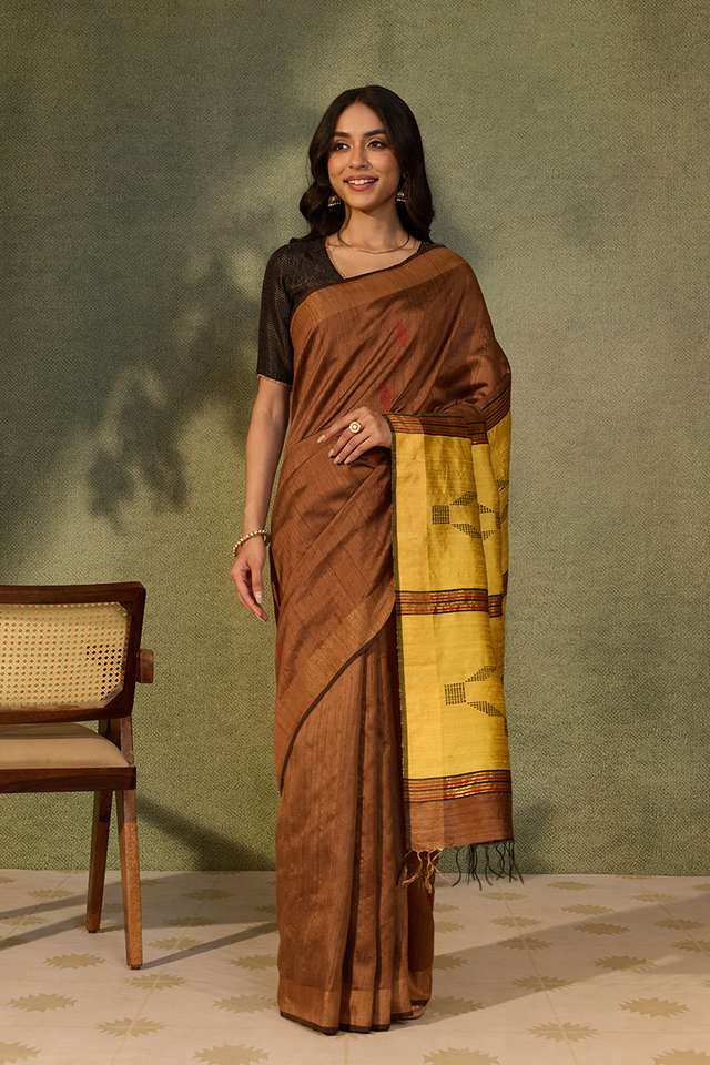 Brown Bhagalpur Woven Pure Silk Saree thumbnail image number null