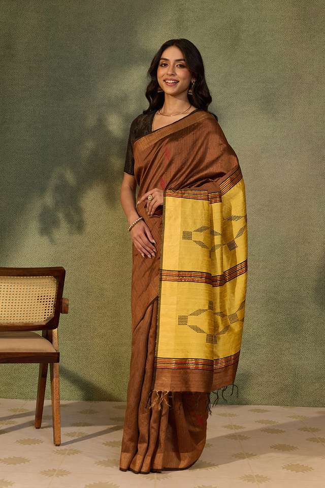 Brown Bhagalpur Woven Pure Silk Saree thumbnail image number null