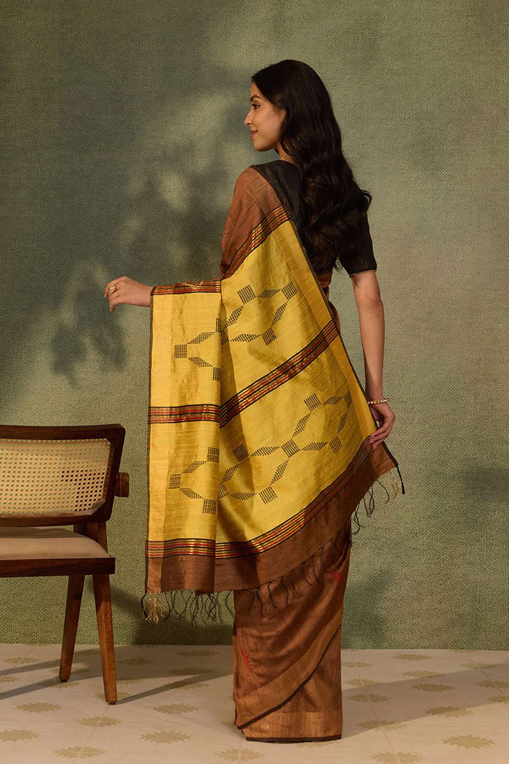 Brown Bhagalpur Woven Pure Silk Saree image number null