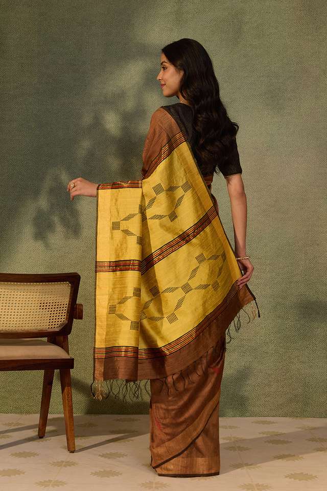 Brown Bhagalpur Woven Pure Silk Saree thumbnail image number null