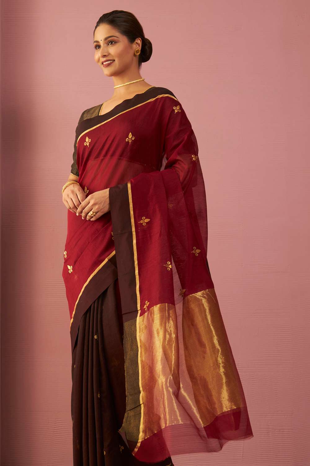 Red Woven Pure Silk Cotton Chanderi Saree image number null