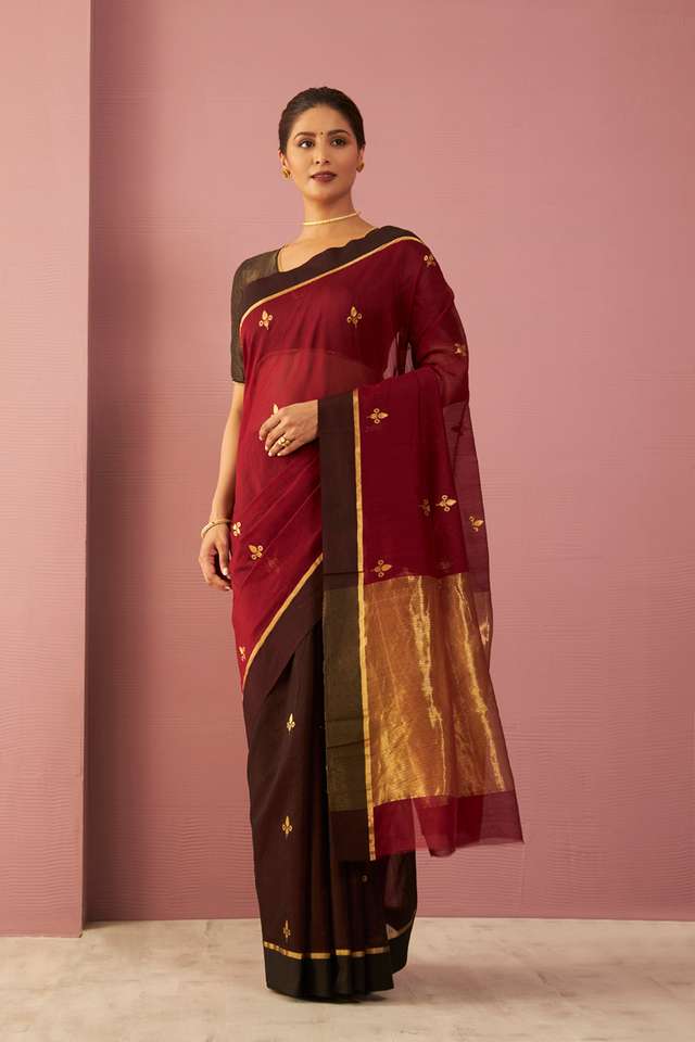 Red Woven Pure Silk Cotton Chanderi Saree thumbnail image number null