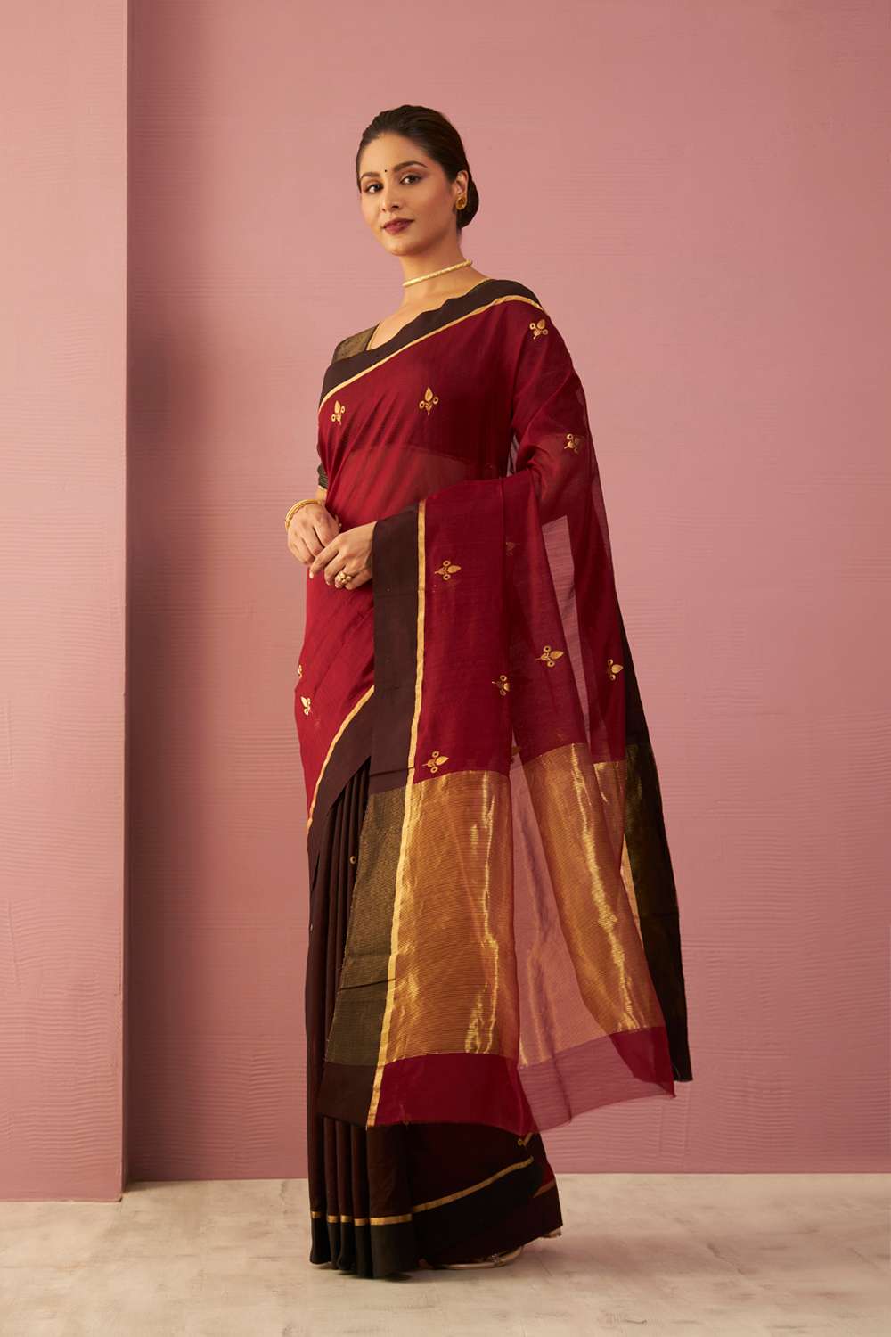 Red Woven Pure Silk Cotton Chanderi Saree image number null