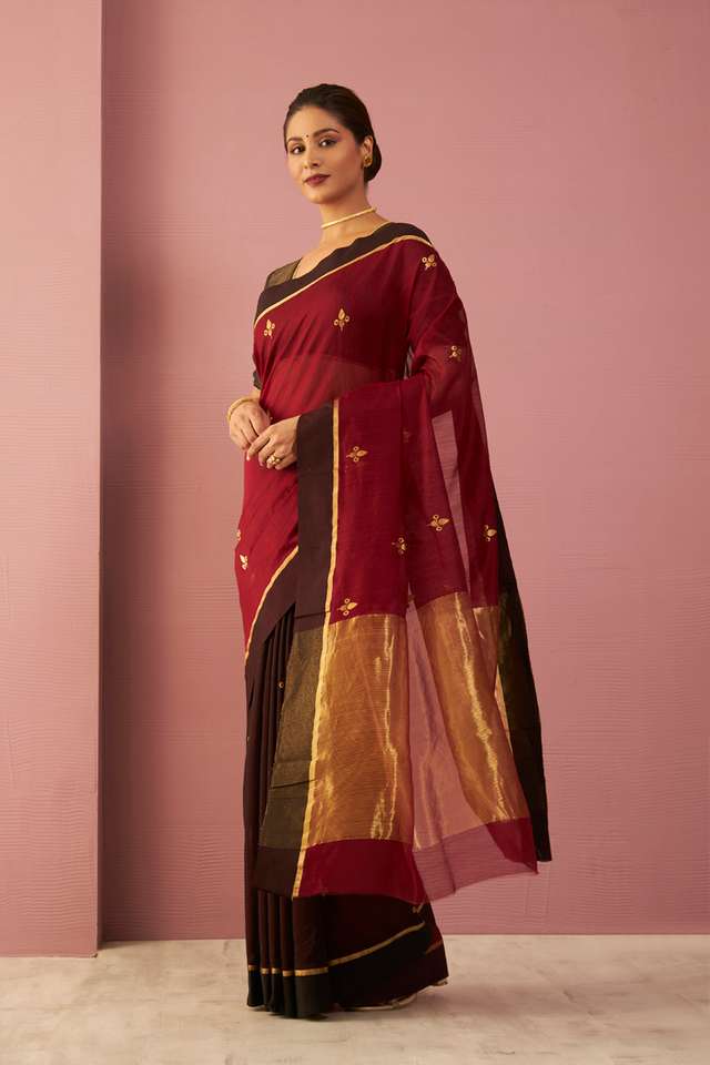 Red Woven Pure Silk Cotton Chanderi Saree thumbnail image number null