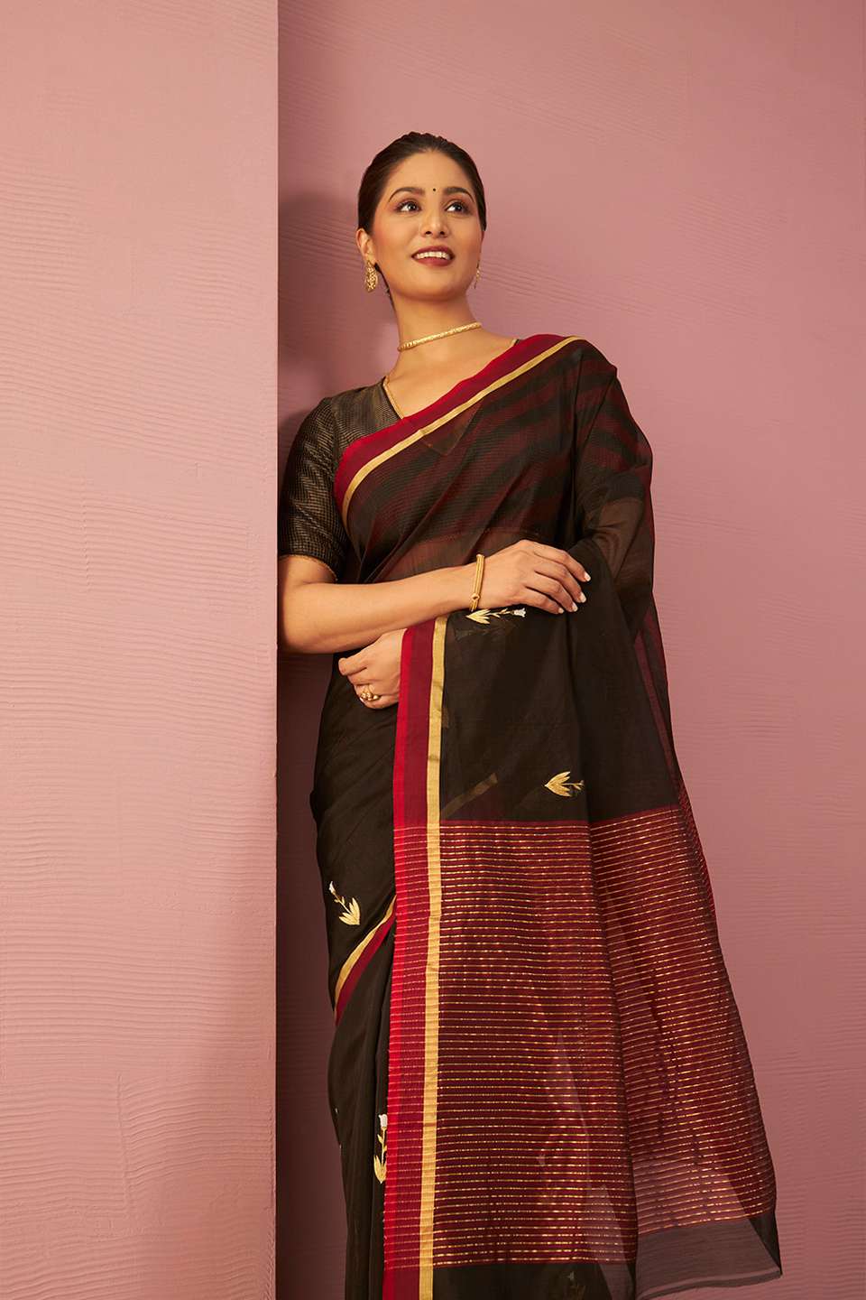 Black Woven Pure Silk Cotton Chanderi Saree