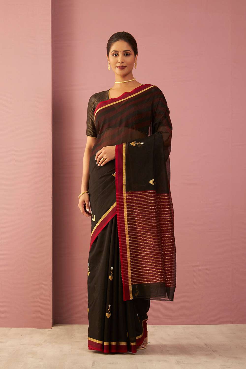 Black Woven Pure Silk Cotton Chanderi Saree image number null