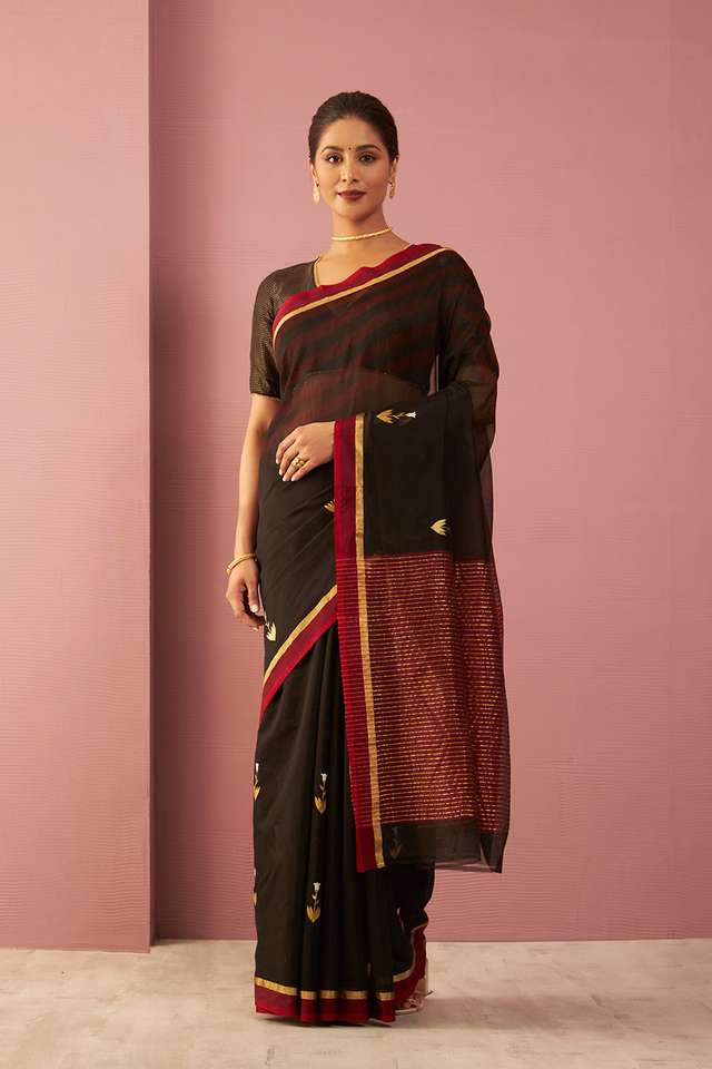 Black Woven Pure Silk Cotton Chanderi Saree thumbnail image number null
